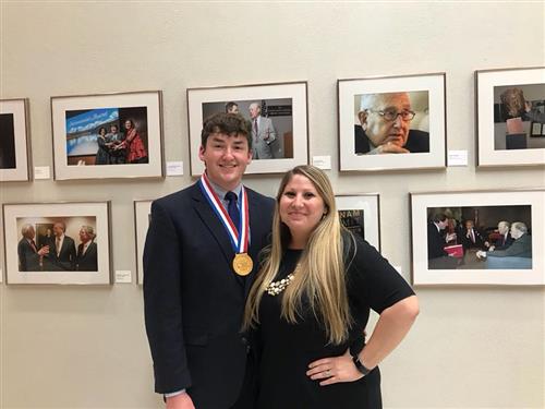 SHS senior Dylan Noone poses for a picture with his State Champion Medal in Poetry Interpretation.  